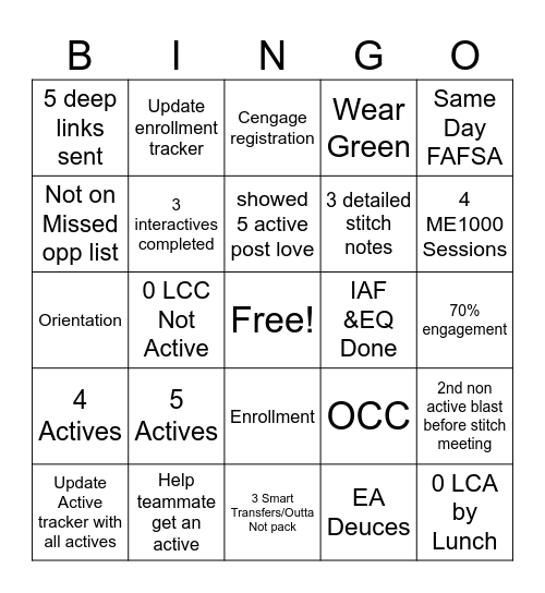 Start Day Grier Bingo Card