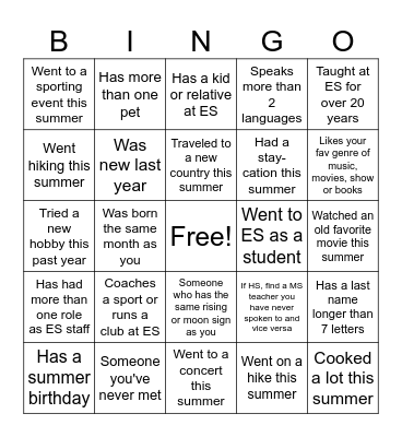 Staff Retreat Week Bingo Card