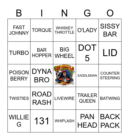 SEMINOLE HARLEY BIKER LINGO BINGO Card