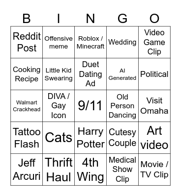 Instagram Reels bingo Card