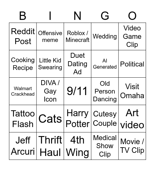 Instagram Reels bingo Card