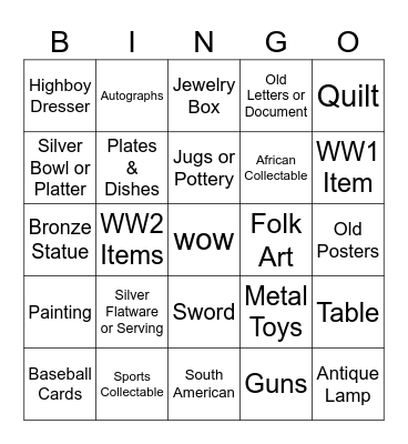 ANTIQUES ROAD SHOW Bingo Card