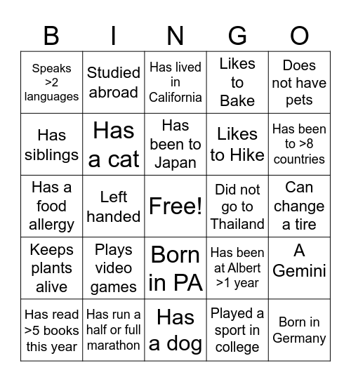 S&D Bingo A Bingo Card