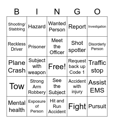 Police Bingo  10-codes Bingo Card