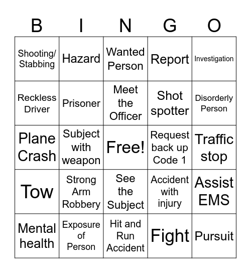 Police Bingo  10-codes Bingo Card