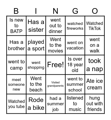 Back to school Bingo Card