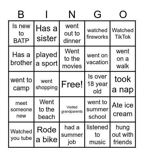 Back to school Bingo Card