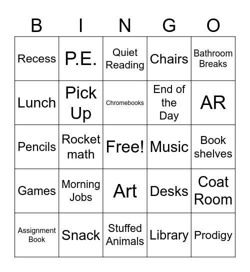 4th Grade Routines Bingo! Bingo Card