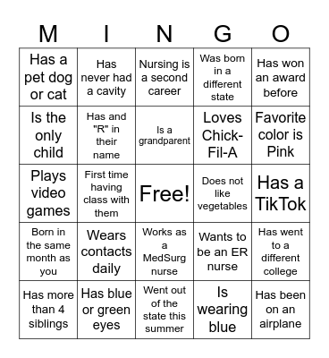 First Day of School MINGO Bingo Card