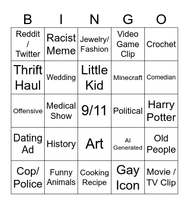 Instagram Reels bingo Card