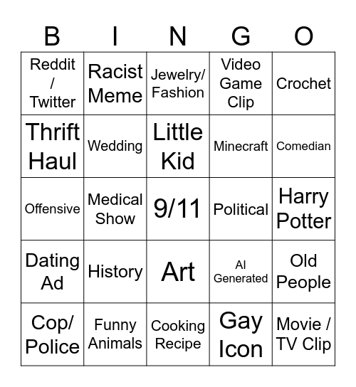 Instagram Reels bingo Card