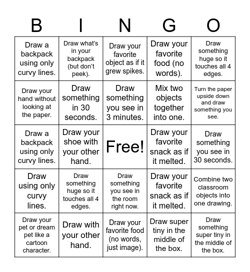 Studio 2501 Drawing Bingo Card
