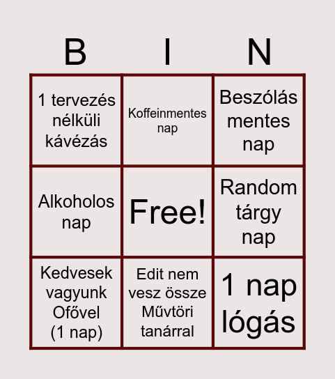 Éves bingo Card