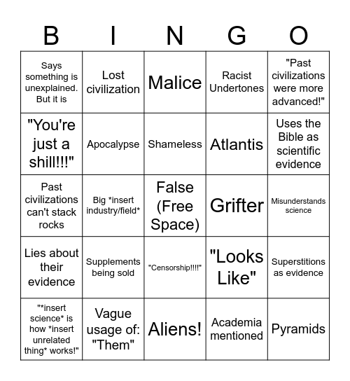 Conspiracy Bingo Card