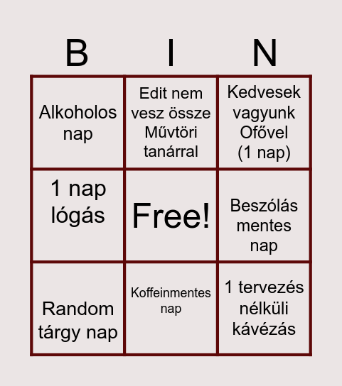 Éves bingo Card