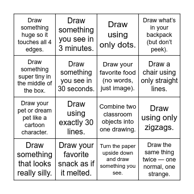 Studio 2501 Drawing BINGO Card