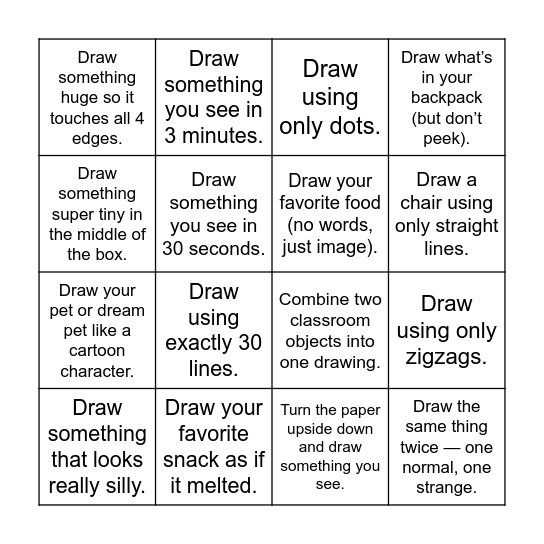 Studio 2501 Drawing BINGO Card