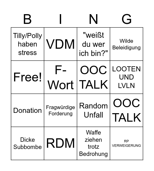 RP Bingo Card