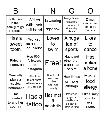 Flashes 101 Bingo Card