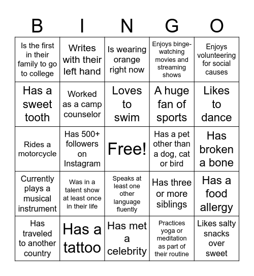 Flashes 101 Bingo Card