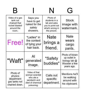 Lab Safety Training BING! Bingo Card
