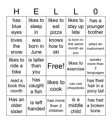 GET TO KNOW YOU BINGO Card