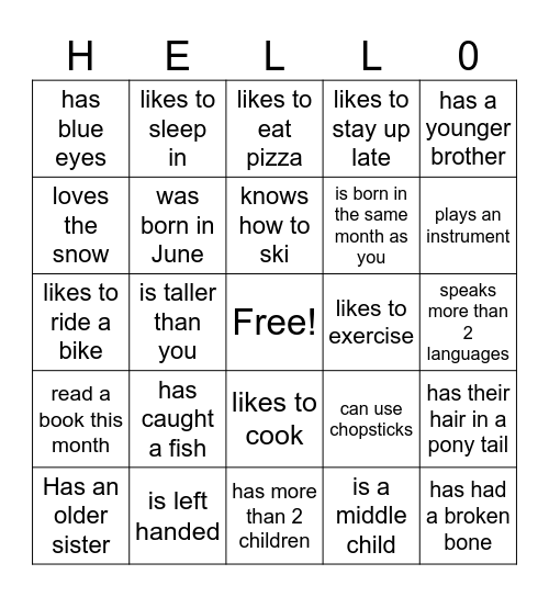 GET TO KNOW YOU BINGO Card