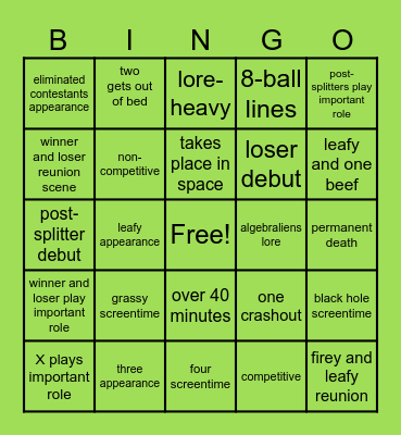 TPOT 20 Bingo Card