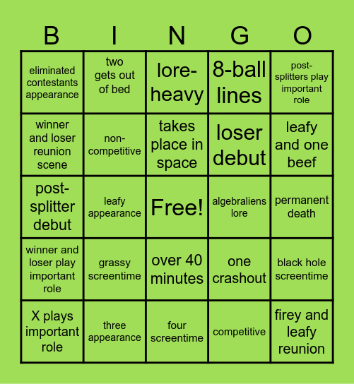 TPOT 20 Bingo Card