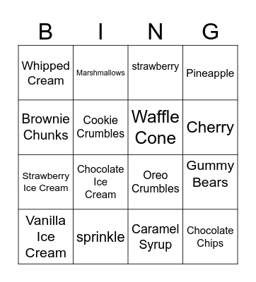 Banana Split Bingo Card