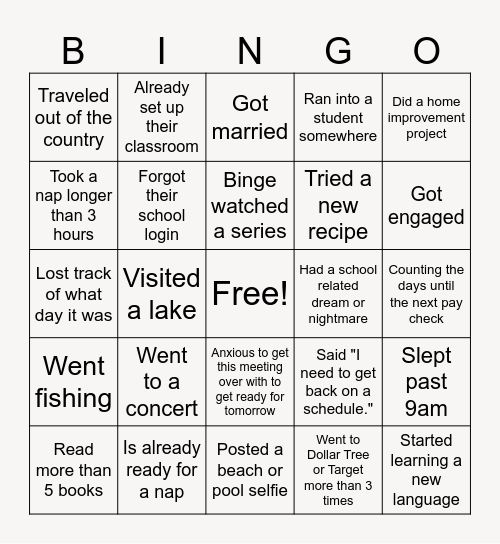 STAFF SUMMER BINGO Card