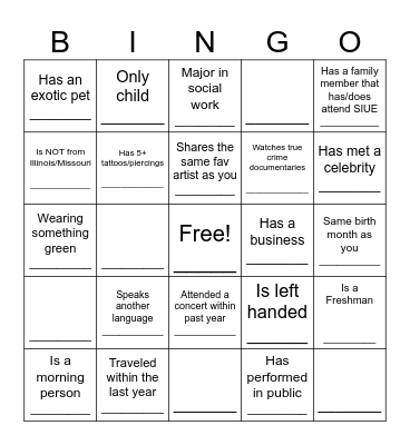 Find someone who..... Bingo Card