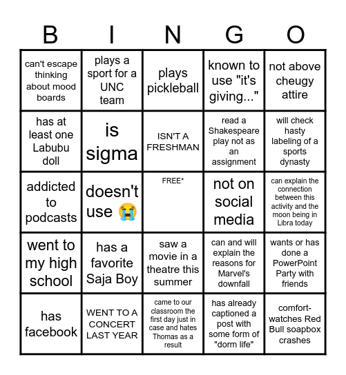ENGL 105 Fall 2025 Icebreaker Bingo Card