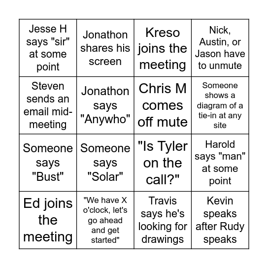 Meeting Bingo Card
