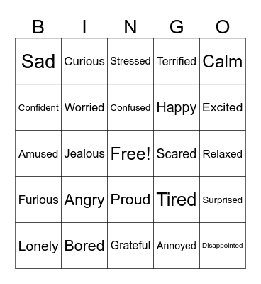 Feelings and Moods Bingo Card