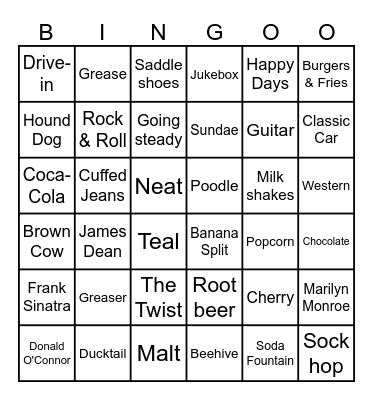 1950s Bingo Card