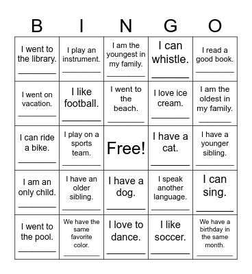 Getting to Know You BINGO Card