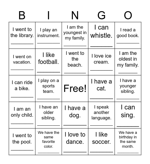 Getting to Know You BINGO Card