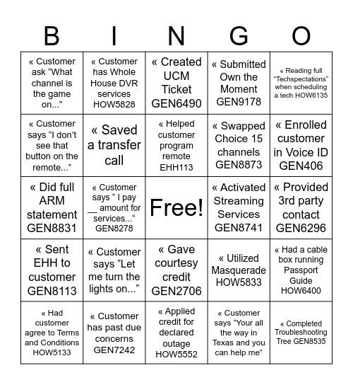 Untitled Bingo Card
