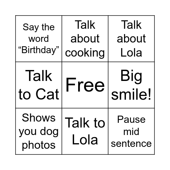 Kadin Bingo! Bingo Card
