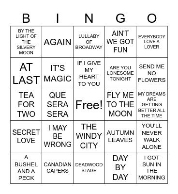 Doris Day Music Bingo Card