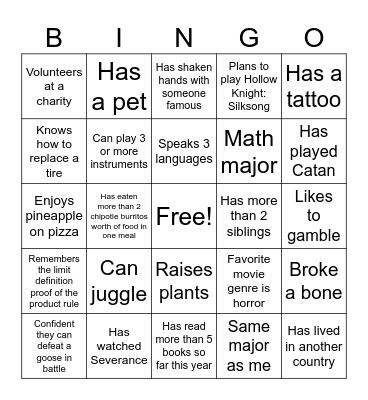 Getting to Know Each Other Bingo Card