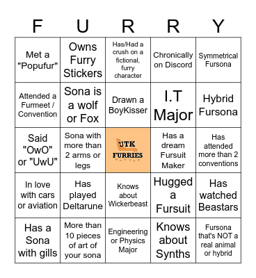 Furry Bingo for UTK Bingo Card