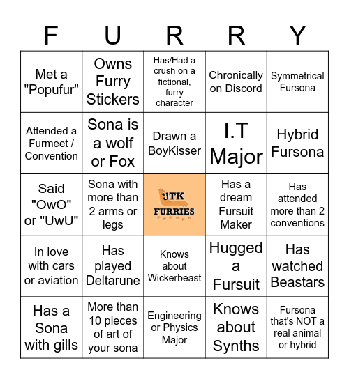 Furry Bingo for UTK Bingo Card