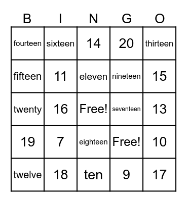 Number Bingo Card