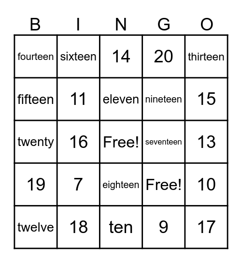 Number Bingo Card