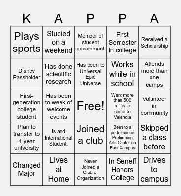 PTK Bingo - College Edition Bingo Card