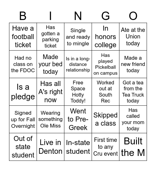 GET TO KNOW YOUR CRU Bingo Card