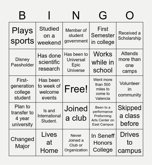 PTK Bingo - College Edition Bingo Card