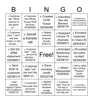 Spectrum Bingo Card
